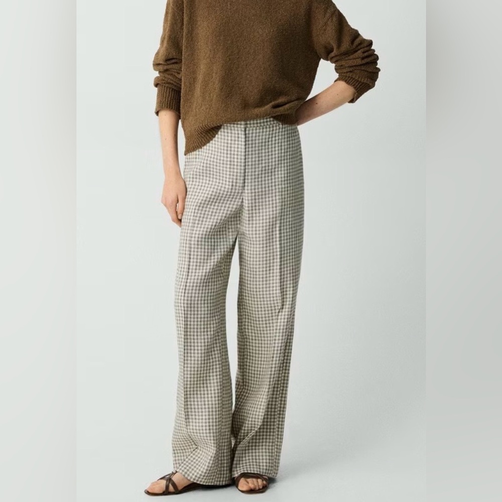 Theory Ivory Linen Wide-Leg Pants